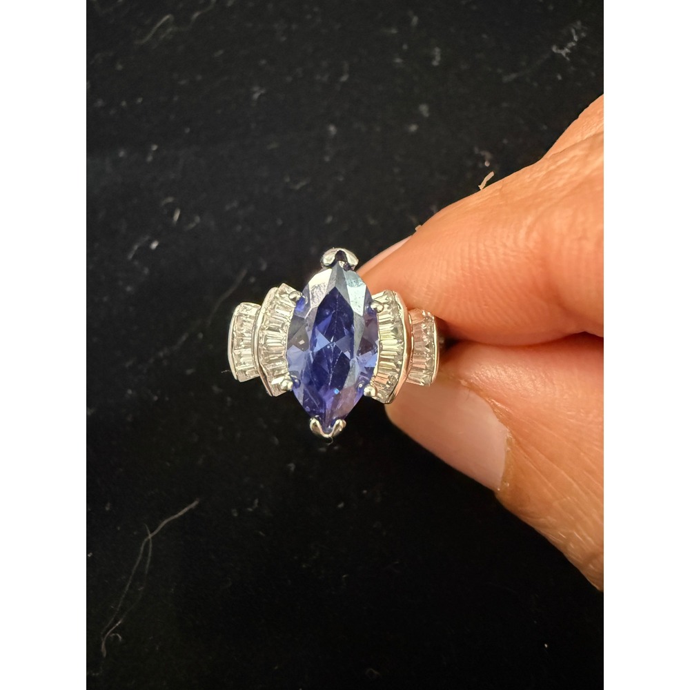 ADT 925 Sterling Silver Purple Marquise Baguette CZ Statement Cocktail Ring